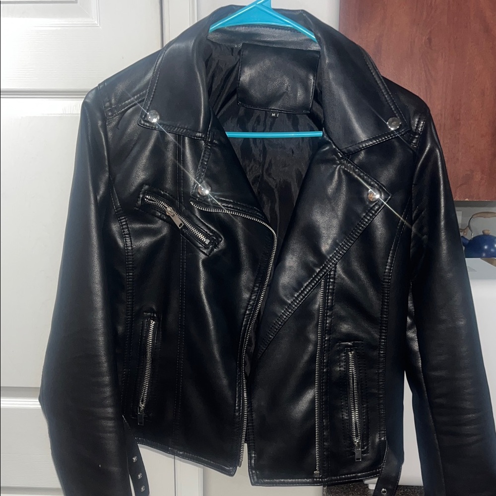 SHEIN Black Leather Biker Jacket